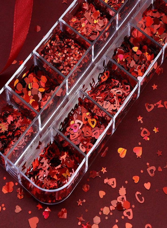 SARATA Valentine's Day Heart Glitter Sequins for Nail Art Butterfly Heart Charms Christmas Nails Hollow-Out Flakes Heart Letter 3D Holographic Love Sparkle for Nail Decor Body DIY Crafts 12PCS - Image 2